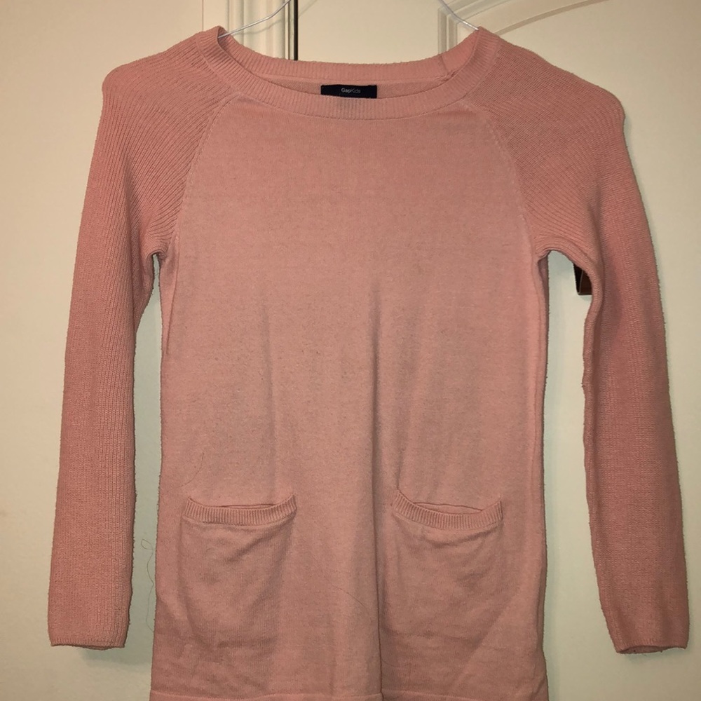 Girls light pink GAP sweater with pocket detailing